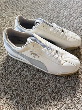 Puma White Sneakers with Light Gray Accents - Roma Style
